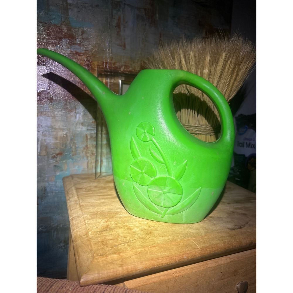 Vintage Lustro Ware P-12 Lime Green Plastic Floral Watering Can Made in USA MCM